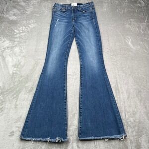 McGuire Flare Jeans Womens 24 Blue Medium Wash Stretch Raw Hem Distressed 38G